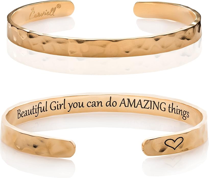Carviell Engraved Cuff Bracelets for Women – Inspirational, Friendship, Love, Mom, Daughter, Sister, Christian, Graduation, Memorial & Wedding Gifts – 80+ Phrases – Stainless Steel, Gift-Ready