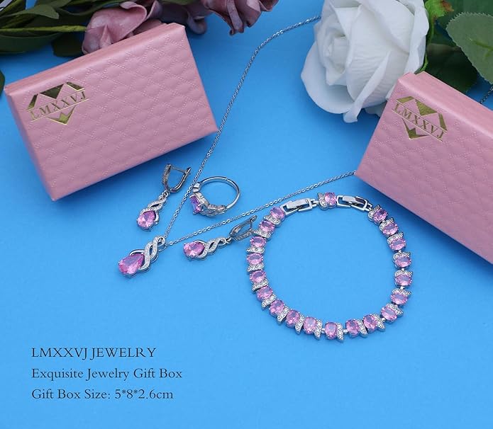 LMXXVJ Jewelry Set for Women,Teardrop Cubic Zirconia Necklace Earrings Adjustable Ring Bracelet Jewelry Set Formal Jewelry Gift