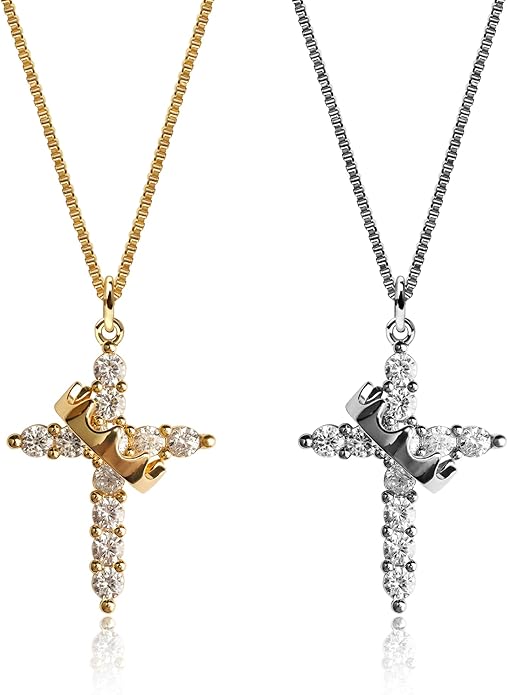 Crown Cross Necklace for Women, 14K Gold Silver Cubic Zirconia Crown Cross Necklace, Diamond Gold Silver Cross Necklaces, Dainty Cross Faith Simple Trendy Charm Jewelry Gift for Women