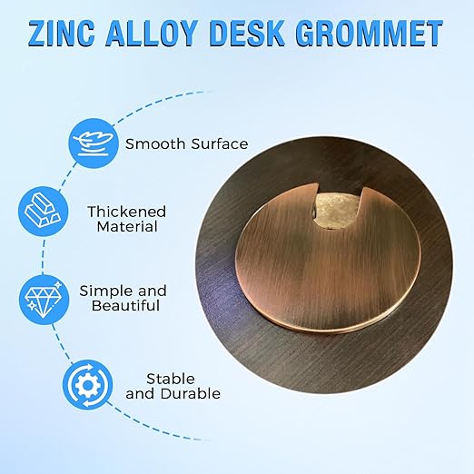 Desk Grommet 1-3/8" (35 mm), Desk Cord Hole Cover, Cable Grommet Metal Zinc Alloy Materilal, Desk Hole Grommet for Office and Home Table Cable, Detachable Cable Cord Organizer (Copper Red 2 Pcs)