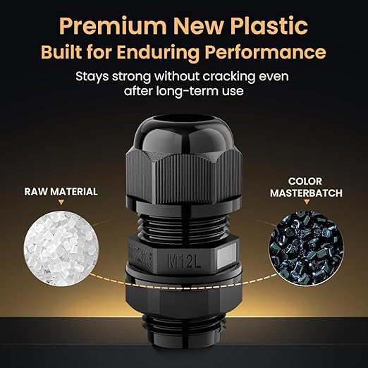 QILIPSU 10pcs M12L Long Thread Cable Gland Waterproof IP68 Nylon Strain Relief Cord Grip Cable Pass Through Wire Connector
