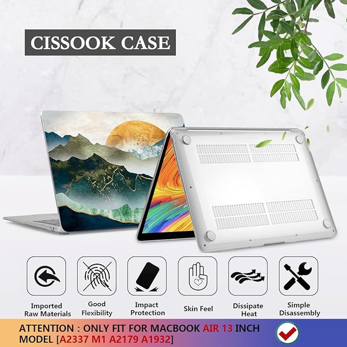 CISSOOK Mountain Case for MacBook Air 13 inch 2020 2021 2019 2018 Release Model A2337 M1 A2179 A1932 with Touch ID, Plastic Sunshine and Mountain Scenery Cover for MacBook Air 13" with Keyboard Cover