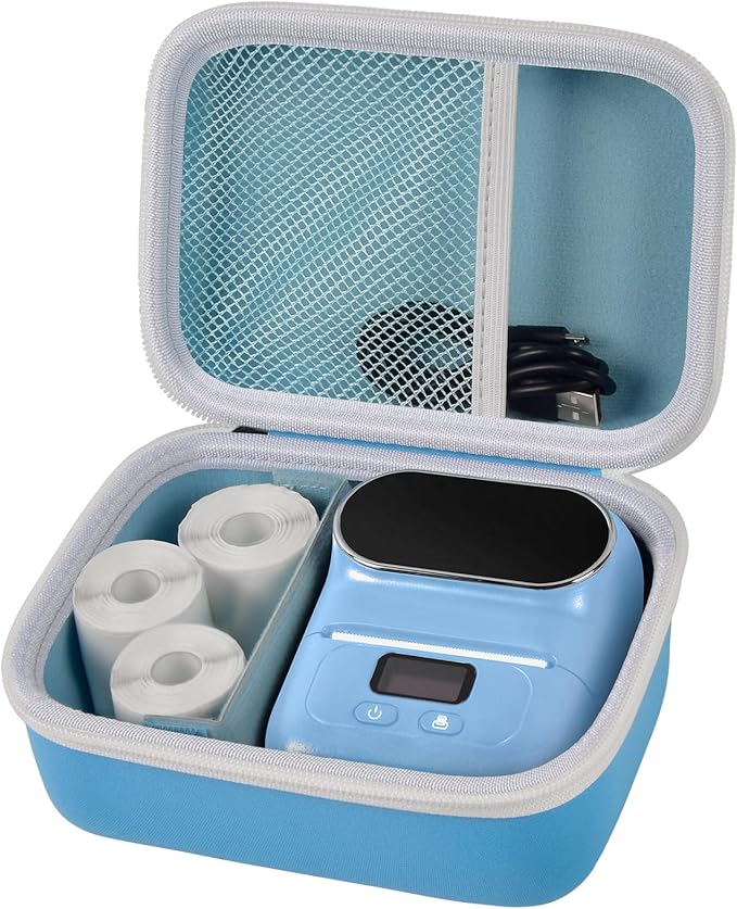 Case Compatible with Phomemo M110 Label Maker - Portable Mini Bluetooth Thermal Label Maker Carrying Storage Bag for Printer Labels, USB Cable and Accessories Black (Box Only)-Blue