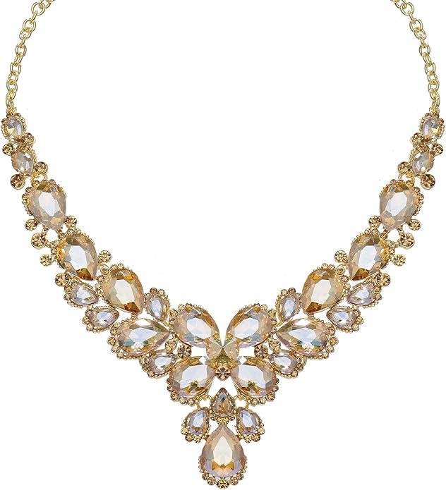 Women's Wedding Bridal Austrian Crystal Glass Teardrop Statement Necklace Dangle Earrings Bracelet Ring Wedding Party Jewelry Set for Bridal Bridesmaid