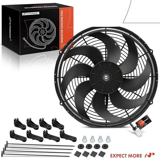A-Premium 16'' 16 inch Slim Fan Pull Universal Electric Radiator Cooling Fan Assembly, 12V 120W with Mount Kit