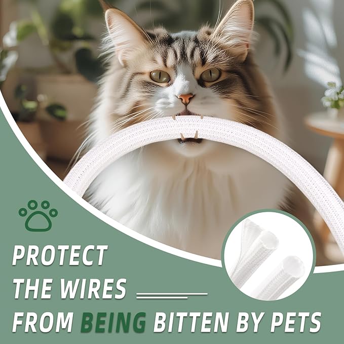 Split Wire Loom Tubing, Cable Protector Sleeve, Braided Cable Management for TV/Computer/Home Theater/Engine Bay, Cord Protectors from Pets No Chew (White, 3/8"-10ft)