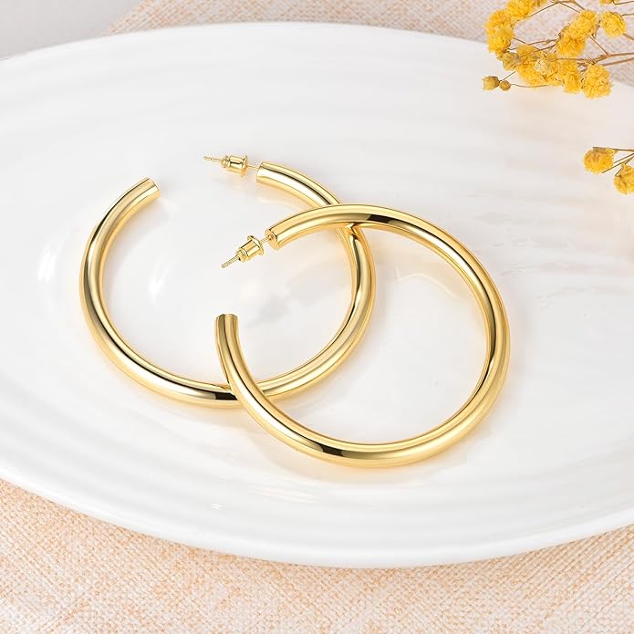 Gold Earrings for Women Girls,14K Gold Plated Hoop Earrings with 925 Sterling Silver Post Cubic Zirconia Stud Earring Huggie Hoops Earrings