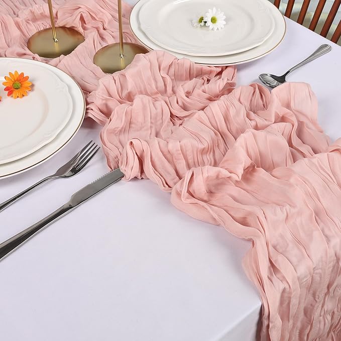 6 Pack Blush Pink Cheesecloth Table Runner 10FT Boho Cheese Cloths Gauze Fabric Table Runners 120 Inch Rustic Sheer for Wedding Birthday Party Baby Shower Centerpiece Home Decorations