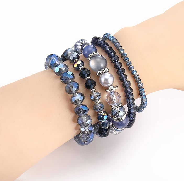 Noessla Beaded Boho Stretch Bracelet Colorful Stackable Crystal Beads Bracelets Trendy Costume Jewelry Mothers Day Gifts for Women