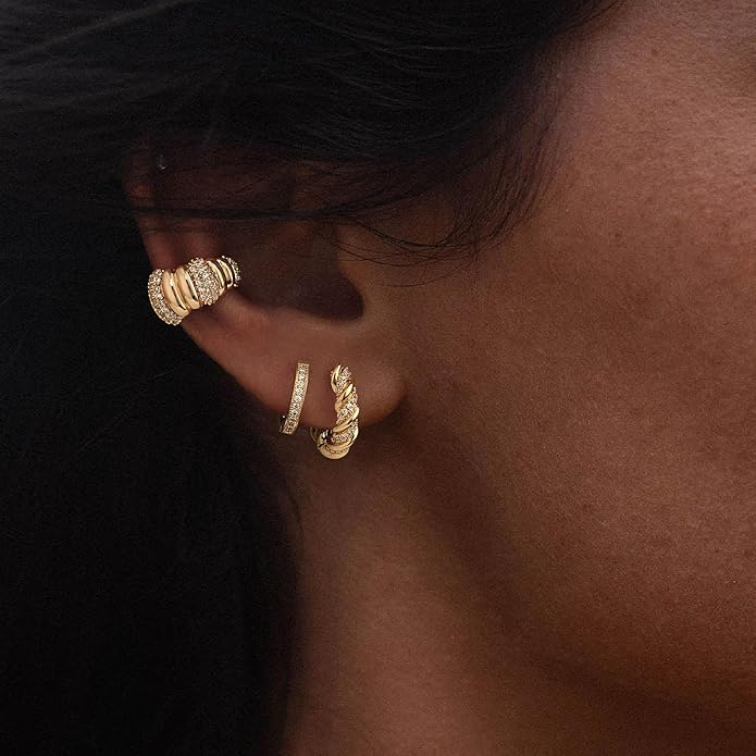 MYEARS Women Earrings Gold Huggie Hoop Ear Stud Cuff 14K Small Simple Hypoallergenic Everyday Jewelry