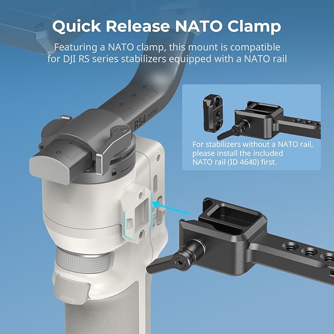 SmallRig Adjustable Camera Monitor Mount with Quick Release NATO Clamp, Cold Shoe Mount, Anti-Twist Design for DJI RS 4 Mini/RS 2 / RSC 2 / RS 3 / RS 3 Pro/RS 3 Mini - 5337