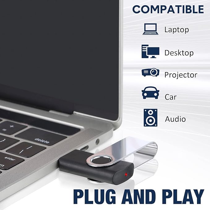 3 Pack 128GB USB Flash Drive with Type C Adapter and Storage Box USB 2.0 High Speed Metal Pen Drive 360° Rotatable Storage Memory Stick for Phone/Pad/PC/Laptop/Android - Black(3-Pack 128GB)