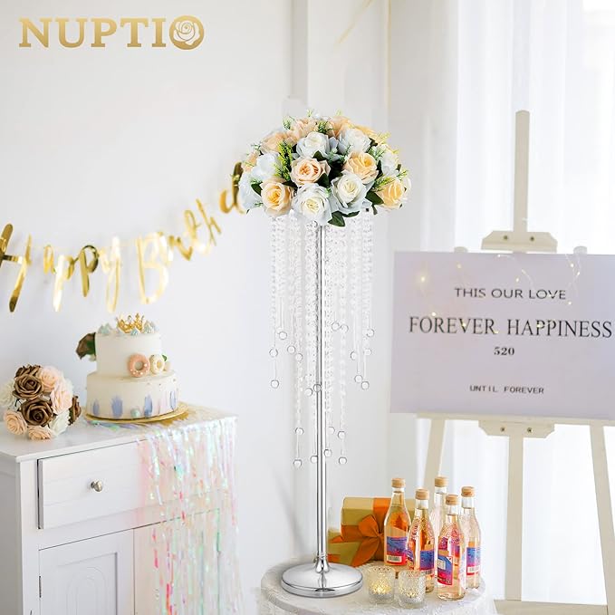 NUPTIO Silver Crystal Wedding Vases - 10 Pcs 29.5in Tall for Centerpieces, Aisle Decorations, Parties