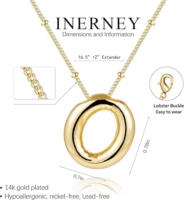 Inerney Valentines Day Gifts Gold Bubble Letter Necklace Initial Necklaces for Women, Chunky 14K Plated Balloon Initials, Trendy Charm Non Tarnish Custom Name Pendant Jewelry Gifts for Mom
