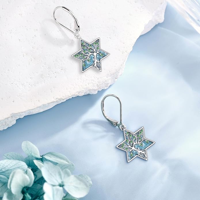Tree of Life Earrings Sterling Silver Celtic Tree of Life Abalone Shell Dangle Drop Earrings for Women Jewelry
