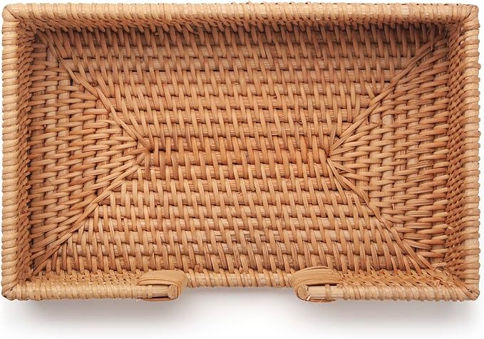Rattan Napkin Holder Rectangle, 9.5" x 5.5" x 2", Wicker Napkin Tray, Woven Guest Towel Holder for Restaurant/Kitchen/Bathroom Paper Towels for Guests