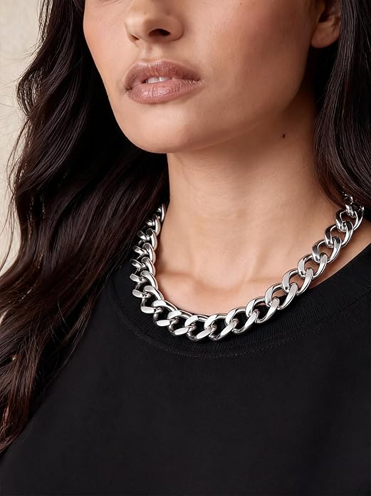 ChainsHouse Cuban Link Chain for Women Chunky Gold Necklace Stainless Steel/Gold Plated Choker Necklaces for Women, 12/16/20 mm Width Thick Chain Choker Punk Hip-Hop Jewelry,18-20"