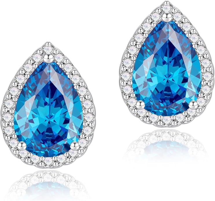 YOMELA Cubic Zirconia Earrings Studs, Halo CZ Birthstone Simulated Diamond Stud Earrings for Women