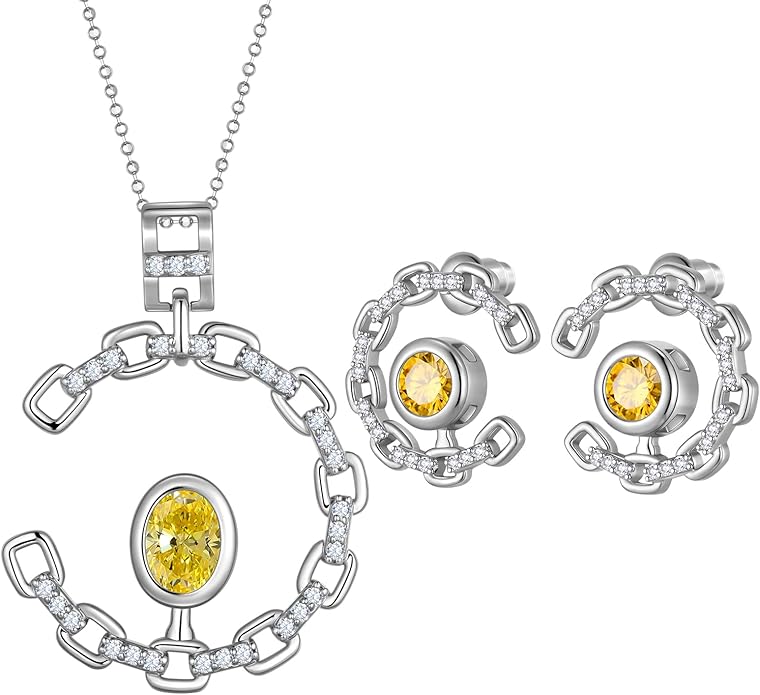 Elegant C-Shaped Crystal Necklaces/Stud Earrings Set with Birthstone Jewelry Set Silver Plated Fashion Jewelry for Women CS0003