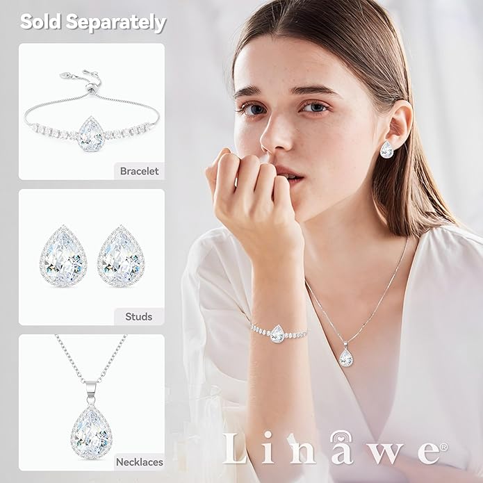 Linawe Crystal Imitation Diamond Rhinestone Charm Bracelets for Women, Gold/Silver/Rose Gold Adjustable Chain Bracelet, Teardrop Birthstone Cubic Zirconia Prom Costume Wedding Jewelry