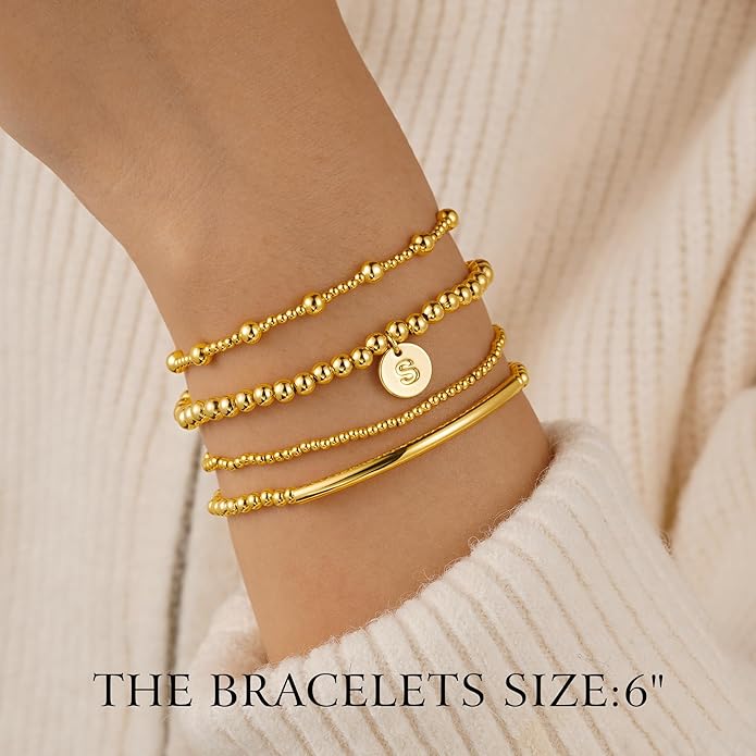 Turandoss Gold Cross Bead Bracelets Sets for Women Girls Valentines Day Gifts - Dainty Layered Cross Bracelets Beaded Initial Bracelet Stack Gold Letter A-Z Bracelet Valentines Day Gifts for Her