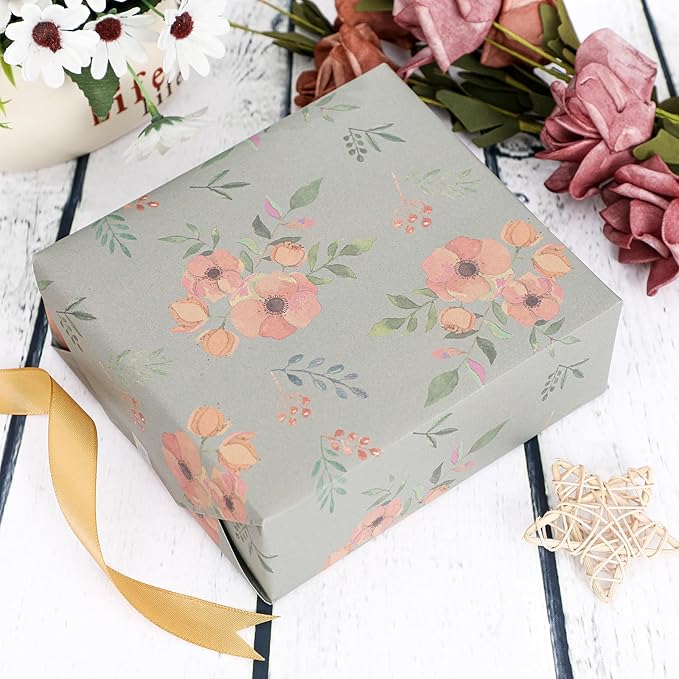 PlandRichW Wrapping Paper of Stylishly Designed Folded Kraft Wrapping Paper 12 Sheets Recycled Gift Wrapping Paper for Birthday, Wedding, Mother's Day, Party, and Baby Shower Precut 20" X 29"