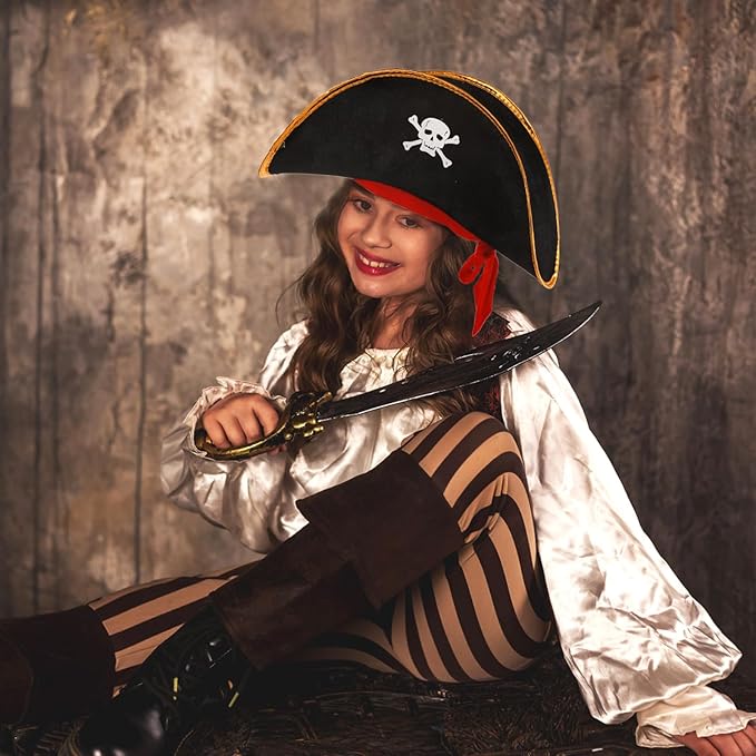Tebery 6 Pcs Halloween Pirate Captain Hat, Skull Print Pirate Costume Party Hats, Classic Pirates Captain Cap, Pirate Theme Party Favors Supplies for Cosplay Party, Halloween