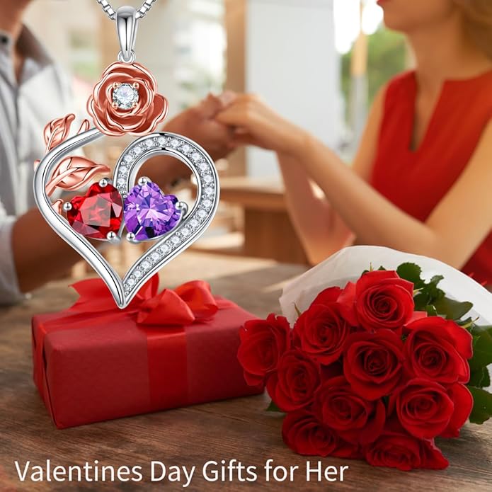 Iefil Valentines Day Gifts for Her - 925 Sterling Silver Double Birthstone Necklace, Anniversary Birthday Gifts for Women, Jewelry Gift for Wife Her