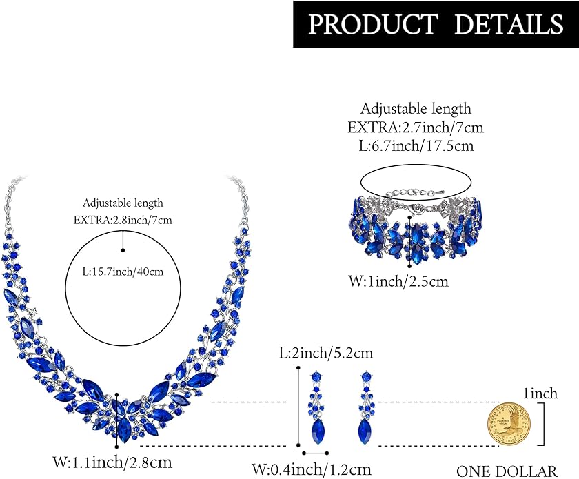 BriLove Women's Wedding Bridal Austrian Crystal Marquise Cluster Collar Necklace Dangle Earrings Set