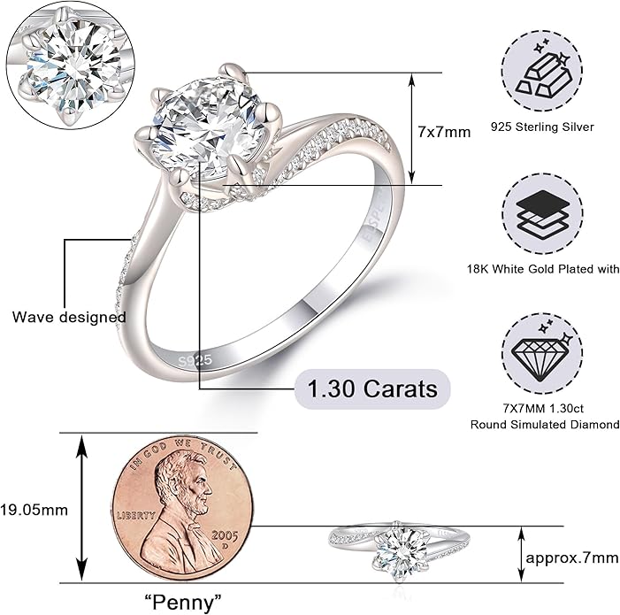 Elspeth 925 Sterling Silver Engagement Ring for Women Oval/Radiant/Pear/Princess/RoundCut Cubic Zirconia Promise Ring Size 4-10