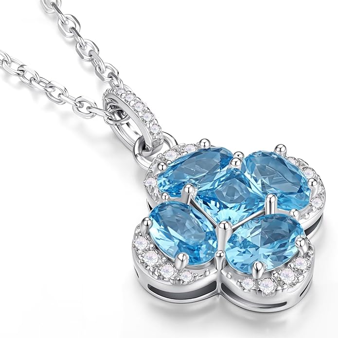 Iefil Valentines Day Gifts for Her - 925 Sterling Silver Birthstone Clover Necklace for Women, Anniversary Birthday Gifts for Wife Girlfriend Mom Daughter