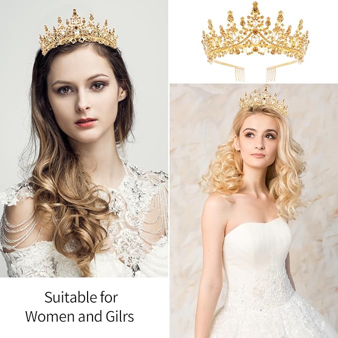 Velscrun Gold Crystal Birthday Queen Tiara Crown for Women Girls Birthday Queen Headband Sash Elegant Princess Crown with Combs Hair Accessories Happy Birth Party Decorations Mom Birth Gift