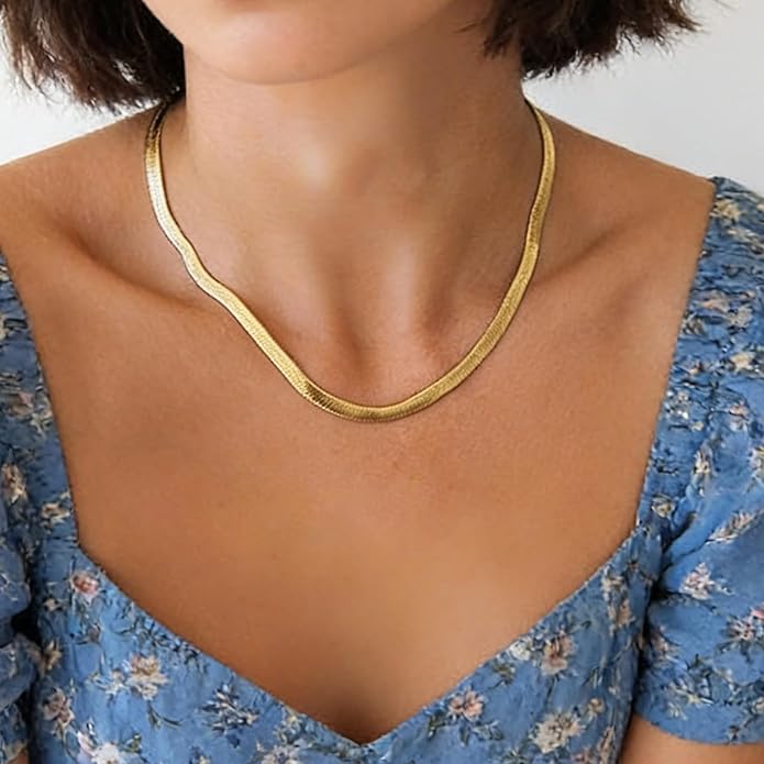 Fashion Necklace, White Gold and 18K Gold Plated Necklaces, Snake Chain, Rope Chain.Best Gift for Woman(16-18in)