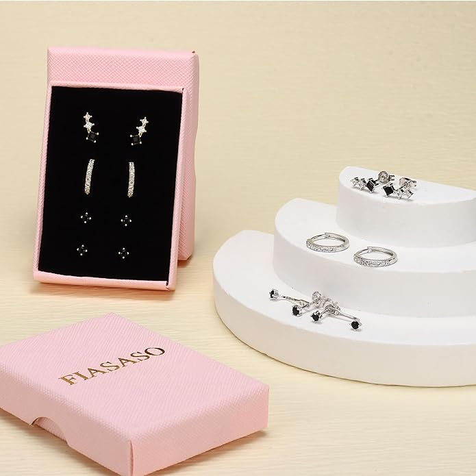FIASASO 3 Pairs 925 Sterling Silver Hypoallergenic Earrings for Women Trendy - 14K Gold Plated Stud Hoop Cartilage Earrings Set Small Earring Stacks for Sensitive Ears Non Tarnish Dainty Silver Earring