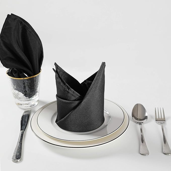 Cloth Napkins 20x20 inch Washable Polyester Dinner Napkins Soft Table Napkins for Wedding Party Dining Banquet(Black,12PCS)