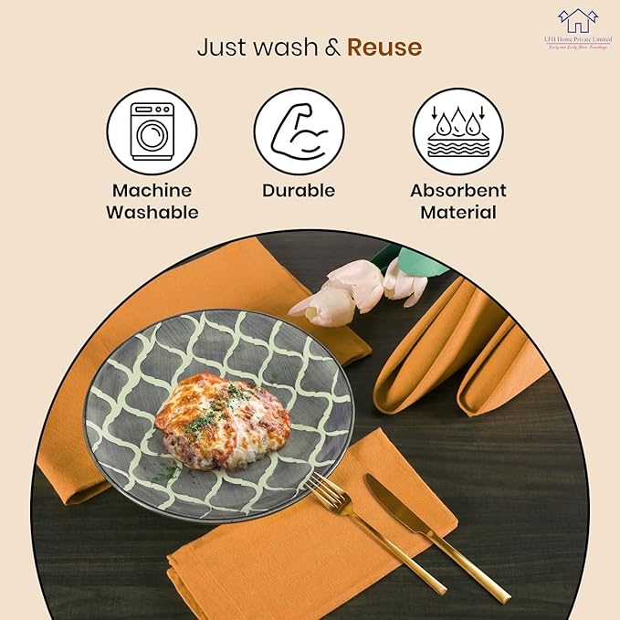 LFH Home Cotton Rich Metered Napkins for Dining Table Set of 12, Elegant Cloth Napkins for Wedding Party or Everyday Use Machine Washable Durable Reusable and Soft for Hosting 18x18 Inch - Mustard