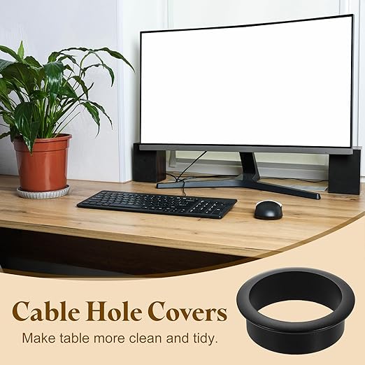 uxcell Desk Grommet, 1-3/4" (45mm) Zinc Alloy Cable Hole Cover Wire Cord Organizer with Marked Cable Ties for Home Office Desktop Wire, Black