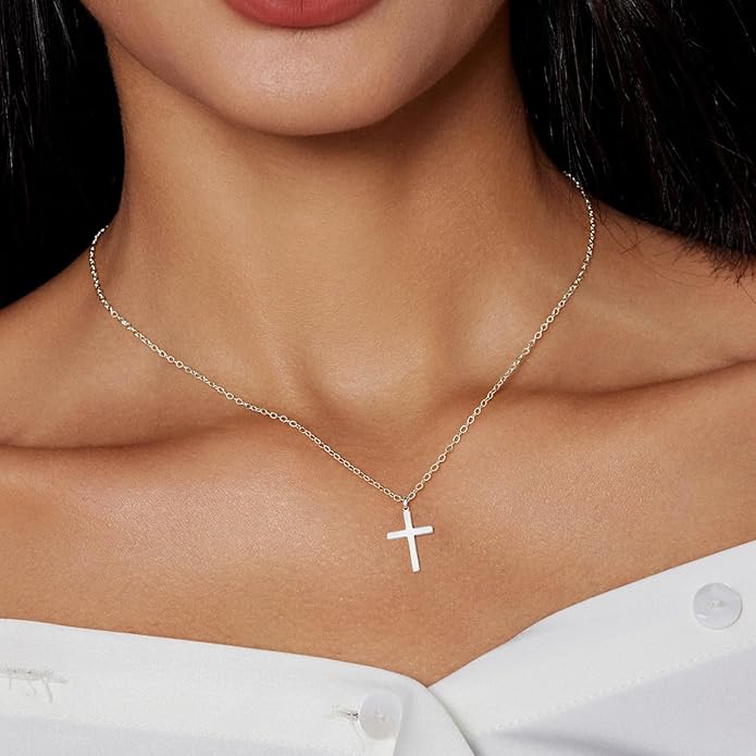 Zeffy Cross Necklace for Women,18K Gold/Silver Plated Tiny Cubic Zirconia Cross Pendant Necklace for Women Simple Layered Cross Necklaces for Women