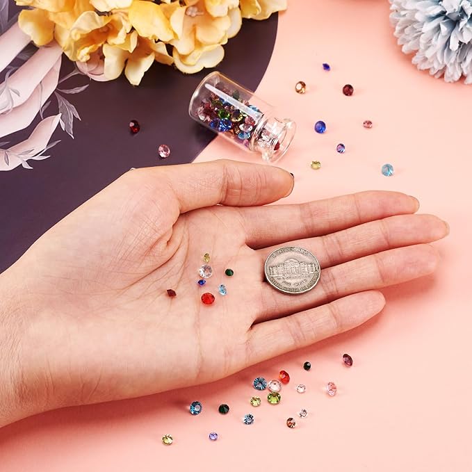 Fashewelry 180pcs 3mm/4mm/5mm Crystal Glass Birth Stone Cabochons 12 Colors Mini Pointed Back Faceted Diamante Rhinestone Gems for Floating Living Memory Charm Bracelet Necklace Nail Art Craft