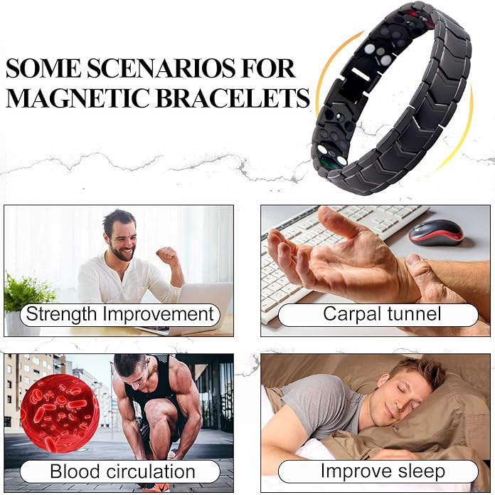 KYOSI 3X Magnetic Bracelets for Men Three rows Energy Stainless Steel Bracelet Magnet Link Mens Christmas Gift Jewelry