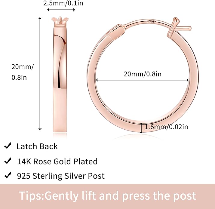 Gacimy Flatted Hoop Earrings for Women 14K Gold Plated with 925 Sterling Silver Post