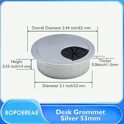 Desk Grommet 2-1/16" (53 mm), Desk Cord Hole Cover, Cable Grommet ABS Plastic, Desk Hole Grommet for Office and Home Table Cable, Detachable Cable Cord Organizer (Silver Sand 8 Pcs)