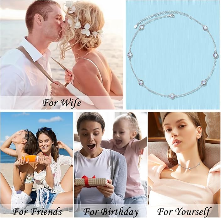 FLYOW S925 Sterling Silver Dainty Butterfly/Moonstone/Turquoise/Agate/Circle Choker Necklace Short Dainty Layered Pendant Necklace Jewelry for Women Girls
