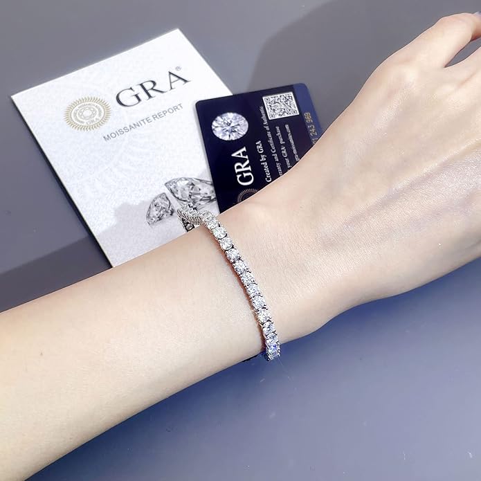 5.2-17 Carats Moissanite Diamond Tennis Bracelet for Women Men 18k White Gold Gold Plated 925 Sterling Silver Bracelet 3mm/4mm/5mm DEF Color VVS Round Cut Lab Created Moissanite Diamond Bracelet with GRA Certificate