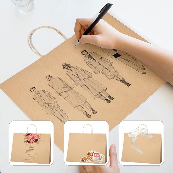 METRONIC 16x6x12 Inch Paper Gift Bags 25Pcs, Gift Wrap Bags with Handles, Brown Kraft Paper Bag for Small Business, Heavy Duty Bulk Bag for Birthday Party Favors, Shopping, Retail