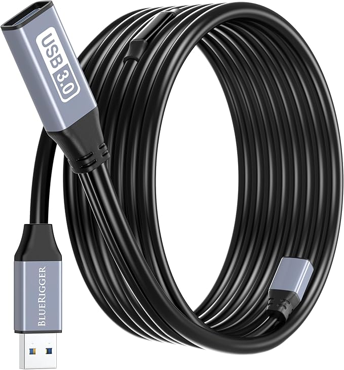BlueRigger USB 3.0 Extension Cable (50FT, Active, 5 Gbps, In-Wall CL3 Rated, Type A Male to Female Adapter Cord) - Long USB Repeater Extender for VR Headset, Printer, Hard Drive, Keyboard, Mouse, Xbox