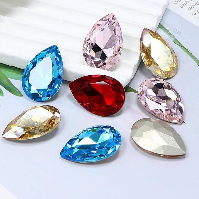 8Pcs Teardrop Crystal Pointback Rhinestones,30 * 20mm Large Glass Rhinestones Gem Stones for Crafts Dress Shoes Jewelry Making，Crystal Golden Shadow