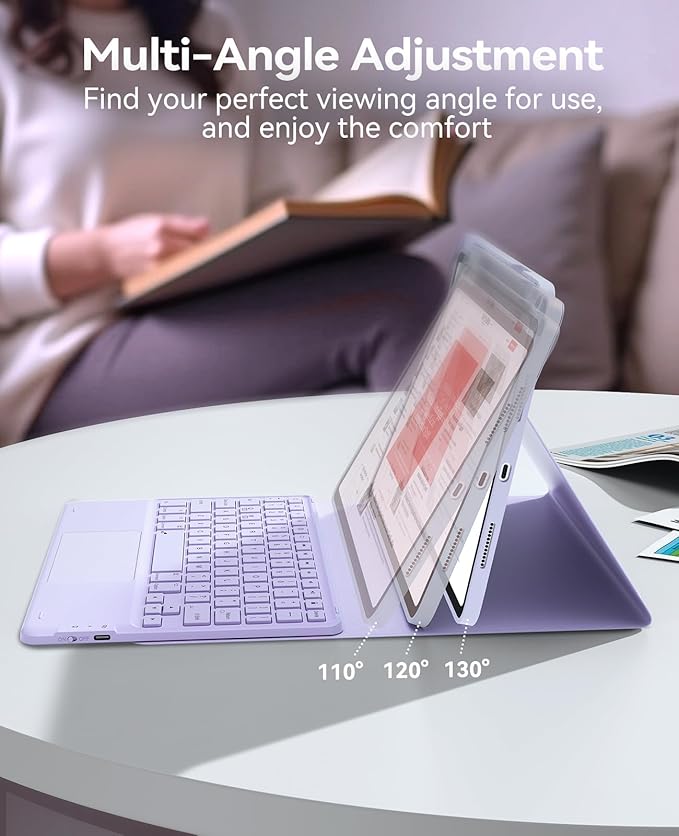 GreenLaw Keyboard Case for iPad Air 11-inch (M3 2025 / M2 2024) & Air 4th/5th Gen & iPad Pro 11 inch (1st/2nd/3rd/4th Gen), Smart Touchpad, 7-Color Backlit, Stain Resistant Cover, Light Purple