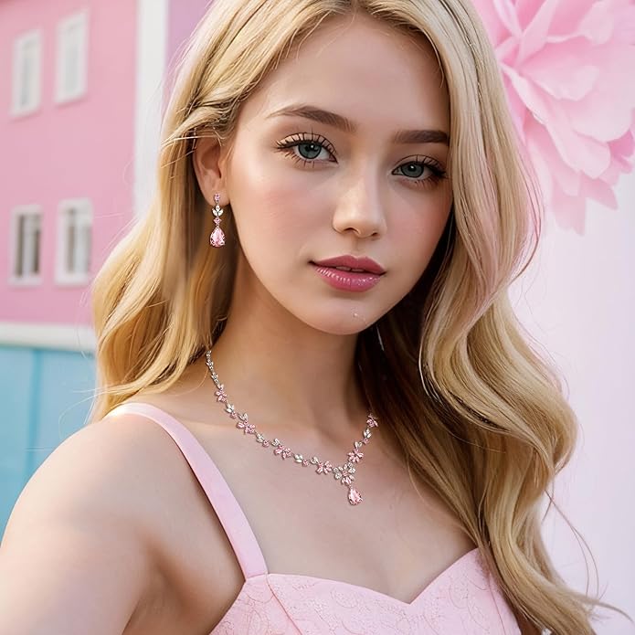 Crysdue Wedding Jewelry Set for Women, Floral Leaf Vine Teardrop Necklace Dangle Earrings Bracelet and Hair Comb, Cubic Zirconia Elegant Party Prom Jewellery for Bridal Bridesmaid
