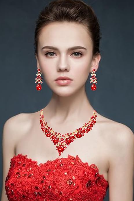 Elegant Bridal Wedding Jewelry Set for Women/Brides/Bridesmaids Teardrop Crystal Leaf Cluster Jewelry Set for Wedding Prom Party Bridal Bridesmaids Rhinestone Crystal Necklace Earrings Bracelet Set